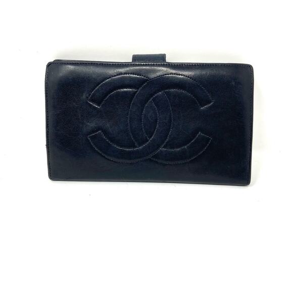 Chanel Vintage Black Lambskin CC Long Wallet – 90s, Authentic, Made In France - Picture 1 of 9